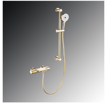 Geborsteld gouden thermostatische badkraan met glijstang 5
