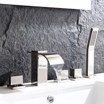 Geborsteld nikkel 5 delige waterval badkraan 2