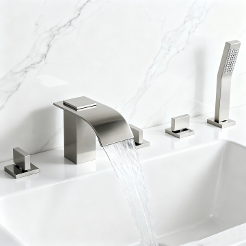 Geborsteld nikkel 5 delige waterval badkraan 7