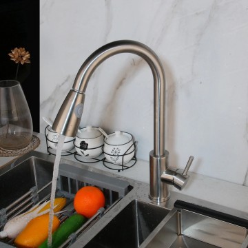 Geborsteld nikkel keukenkraan met uittrekbare sproeikop 2 0