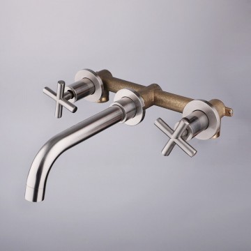 Geborsteld nikkel muurkraan inbouw