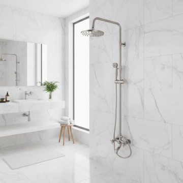 Geborsteld nikkel opbouw regendoucheset met badkraan