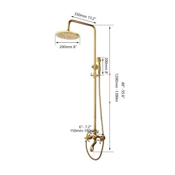 Gouden douche met afmetingen