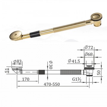 Goudkleurige badafvoer afmeting
