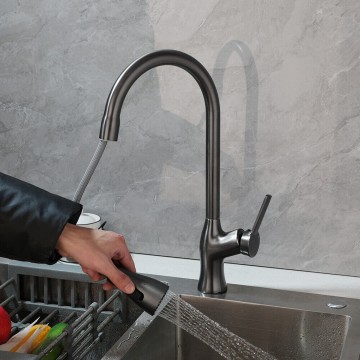 Gun metal keukenkraan met uittrekbare kop