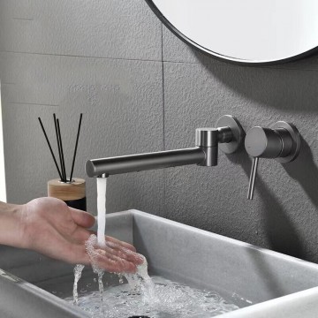 Gun metal muurkraan met zwenkbare uitloop