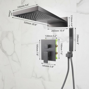 Gun metal stortdouche inbouw regendouche set 9