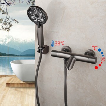 Gun metal thermostatische badkraan met handdouche