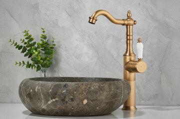 Hoge landelijke keuken wastafelmengkraan brons 1