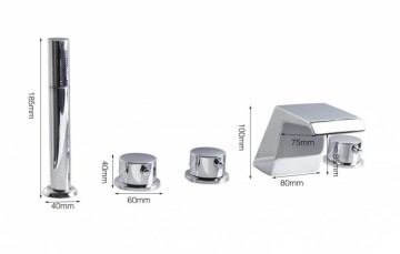 5 delige watervalkraan voor montage op badrand  inclusief handdouche en slang