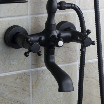 Nostalgische Oil bronzen / zwarte badkraan muurbevestiging inclusief handdouche