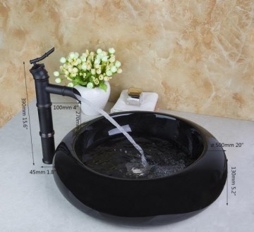 Nostalgische olie brons wastafel kraan met gehard glazen zwarte waskom