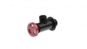 Industriele hoekstopkraan zwart met rode hendel