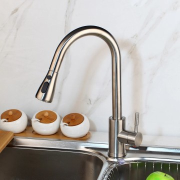 Keukenkraan geborsteld nikkel uittrekbaar 2