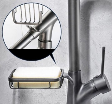 Keukenkraan gun metal met zeepbakje aan hals