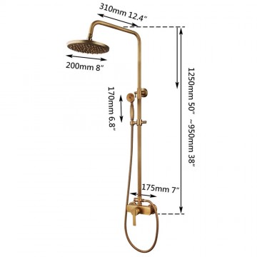 Landelijk bronskleurige douche afmeting