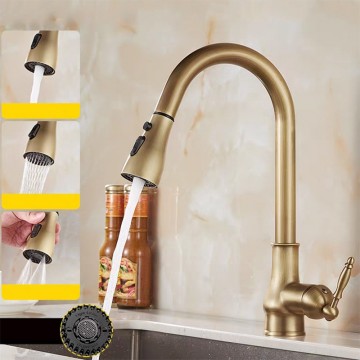Landelijke keukenkraan bronskleur uittrekbaar 1
