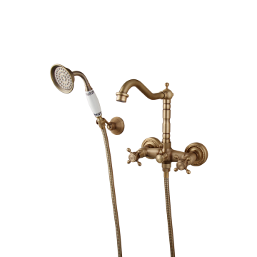 Landelijke kraan met handdouche bronskleurige mengkraan