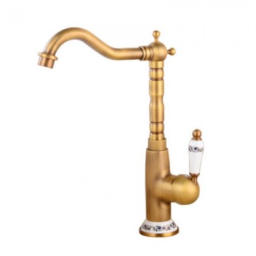 Landelijke nostalgische bronskleurige wastafelkraan hoog model 6