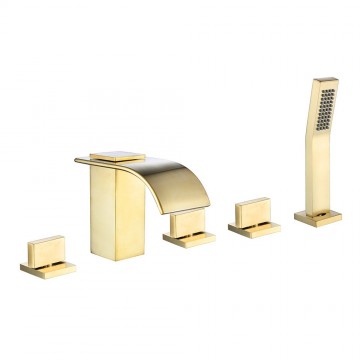 Luxe geborsteld gouden badrand watervalkraan 4