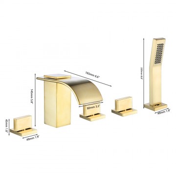 Luxe geborsteld gouden badrand watervalkraan 5