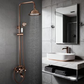 Luxe rose goudkleurige opbouw regendouche met badkraan 2