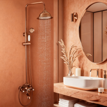 Luxe rose goudkleurige opbouw regendouche met badkraan 3