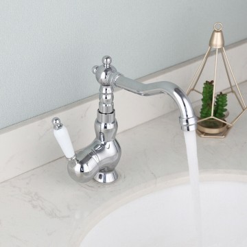 Mooie landelijke wastafelkraan chroom met keramische schijven