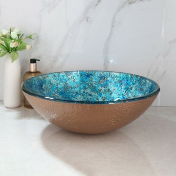 Mooie waskom gehard glas blauw