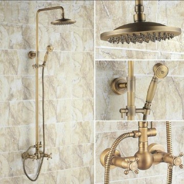 Nostalgische brons opbouw doucheset en douchekop 20 CM incl. retro handdouche