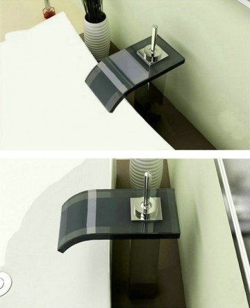 Waterval kraan voor wastafel chroom met donker gekleurde glazen mond