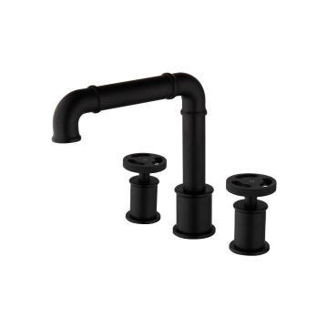 Retro 3 delige zwarte wastafelkraan