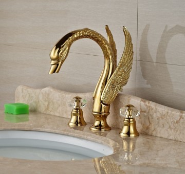 3 delige Gouden Zwaan badkraan voor montage op badrand of voor wastafel montage nostalgische look