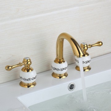 3 delige Gouden Badkraan voor montage op badrand of voor wastafel montage nostalgische look