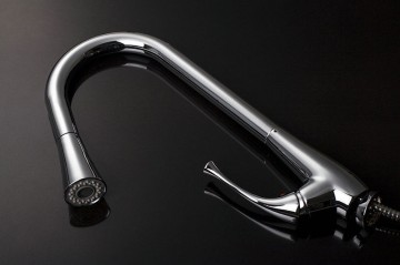 Strakke chroom keukenkraan draaibaar en uittrekbaar met LED verlichting op waterkracht Ledkraan