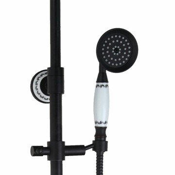 Nostalgische zwart Olie brons opbouw douche set douchekop 20 CM retro handdouche met keramiek