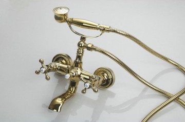 Nostalgische gouden  badkraan muurbevestiging inclusief handdouche