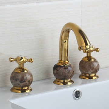 3 delige Gouden badkraan voor montage op badrand of voor wastafel nostalgische look