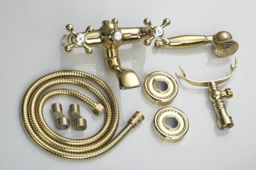 Nostalgische gouden  badkraan muurbevestiging inclusief handdouche