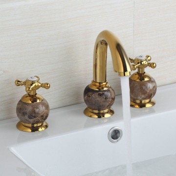 3 delige Gouden badkraan voor montage op badrand of voor wastafel nostalgische look