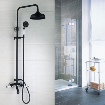 Nostalgische zwart Olie brons opbouw douche met douchekop 20 CM retro handdouche met keramiek hendels