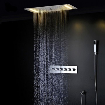Grote luxe waterval LED stortdouche combinatie met thermostatische bediening en massage optie
