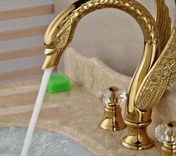 3 delige Gouden Zwaan badkraan voor montage op badrand of voor wastafel montage nostalgische look