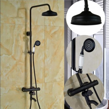 Thermostatische nostalgische olie brons douche-set inclusief bad-kraan en retro handdouche