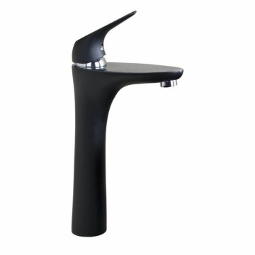 Moderne strakke zwarte wastafelkraan met elegante mond(uitloop)