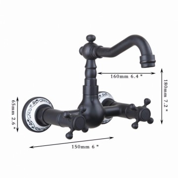 Nostalgische Oil bronzen badkraan muurbevestiging met wit keramiek afwerking