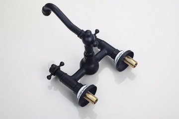 Nostalgische Oil bronzen badkraan muurbevestiging met wit keramiek afwerking