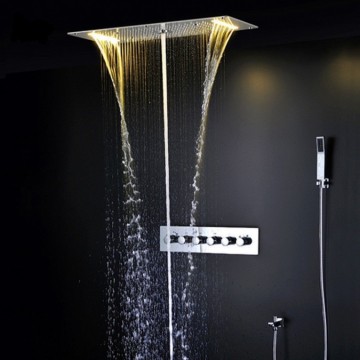 Grote luxe waterval LED stortdouche combinatie met thermostatische bediening en massage optie