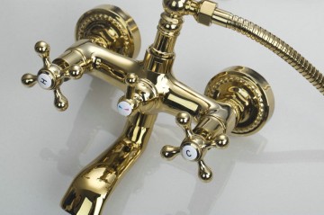 Nostalgische gouden  badkraan muurbevestiging inclusief handdouche