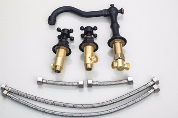 3 delige Retro olie brons badkraan voor montage op badrand of voor wastafel montage